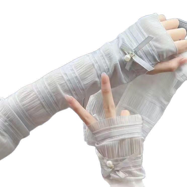 Women's Summer Ice Silk Sun Protection Pearl Lace Arm Sleeves