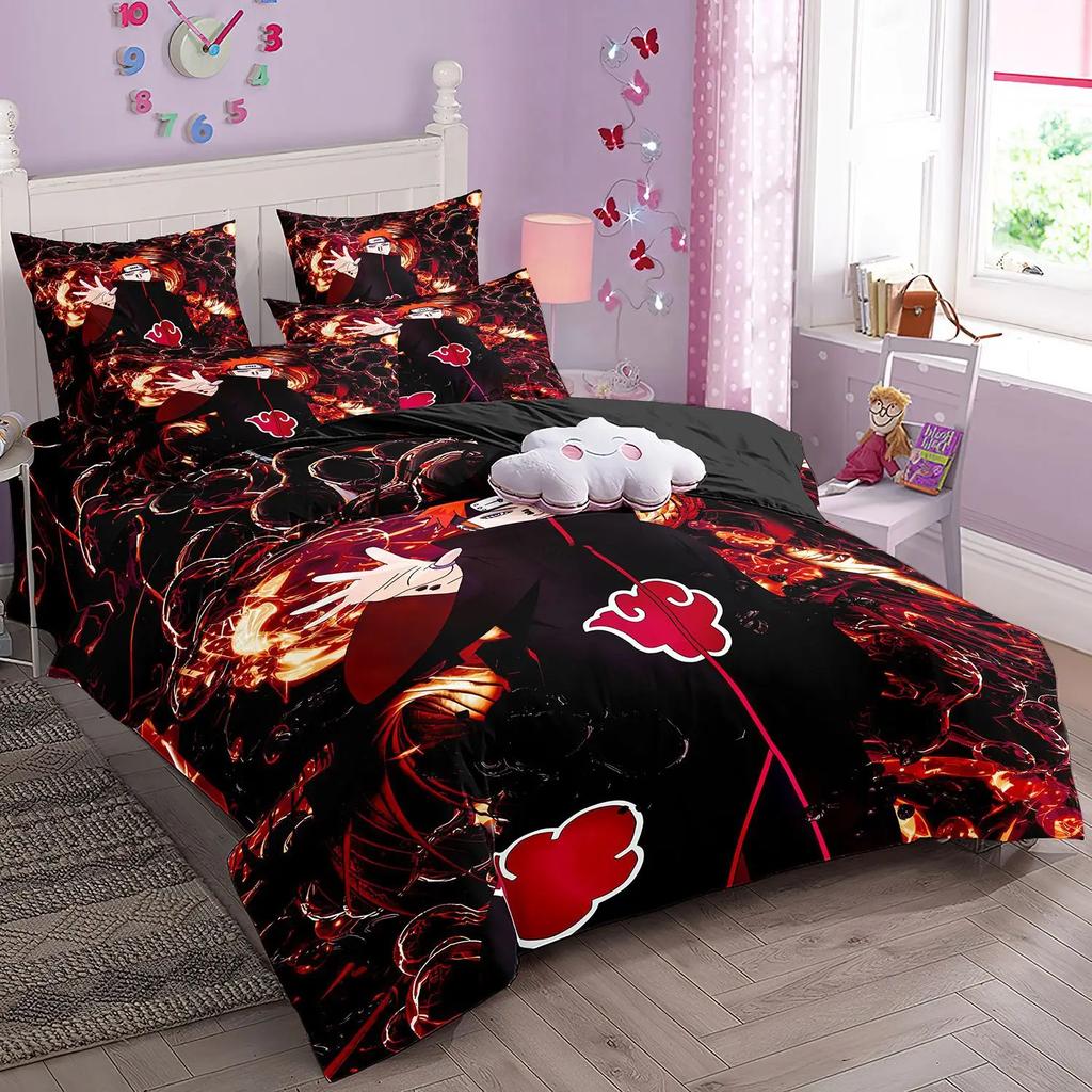 S High Quality Comfortable Quilt Cover Set Ninja Uzumaki Uchiha Beding Set Anime N-Naruto Soft Duvet Cover Plus Pilowcase For Young Boys Gift