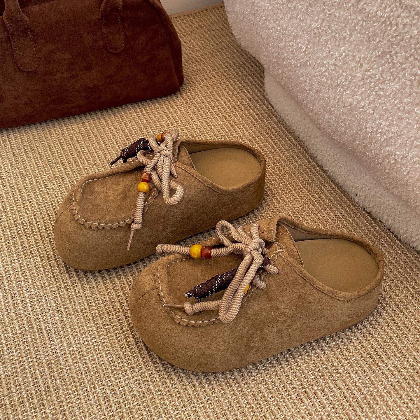 

Popular retro brown thick-soled bag head slippers women s autumn wear 2025 new models with skirts non-slip Birkenstock half slippers 40 хаки