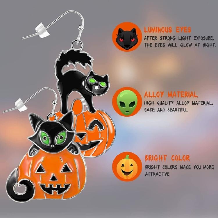 Skull Hand Bat Dangle Earrings Women Long Goth Punk Pumpkin Cat Head Earhook
