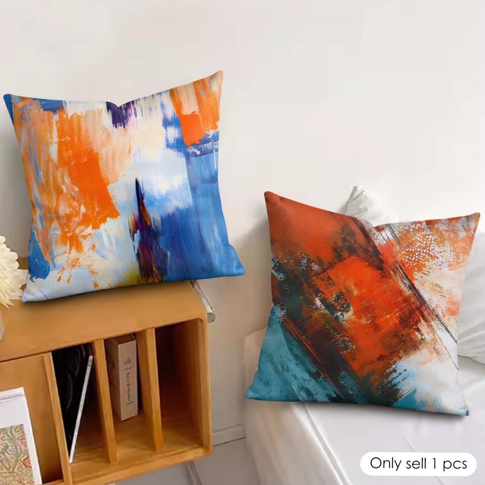 Modern Brushstroke Grunge Paint Pattern Pillow Case Double-Sided Plush Sofa Cushion Covers Organic Breathable Invisible Zipper