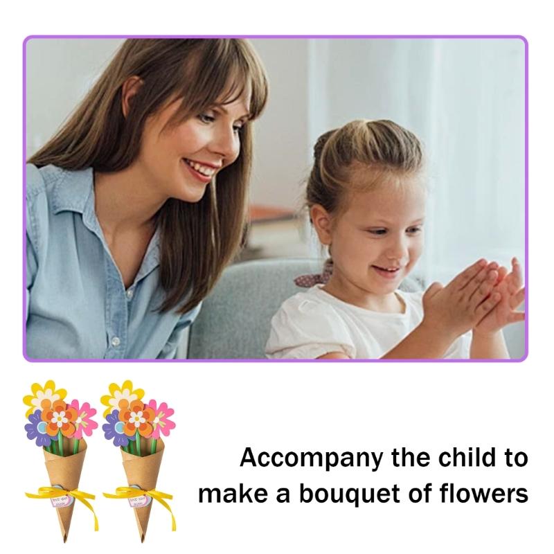 Flower Bouquets Craft Kits Paper Bouquets Making Tool with Ribbon DIY Mothers Day Cards Helper Floral Bouquets Crafts Supply