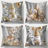 4pcs, Gold Glitter Christmas Pillowcase Gold Snowman Elk Christmas Tree Design Pillow Cover Festive Cushion Cover Party Decor
