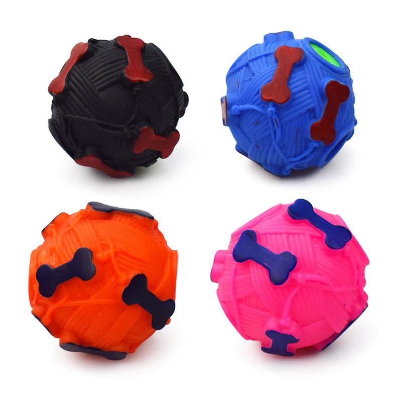 Natural Rubber Bone Printed Ball with Strange Call, Leakage Ball, Teeth Cleaning and Grinding for Pets, Feeding and Training Function