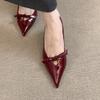 Sheepskin temperament inner height increase hollow shallow mouth single shoes women's one pedal pointed shoes bow Mary Jane shoes