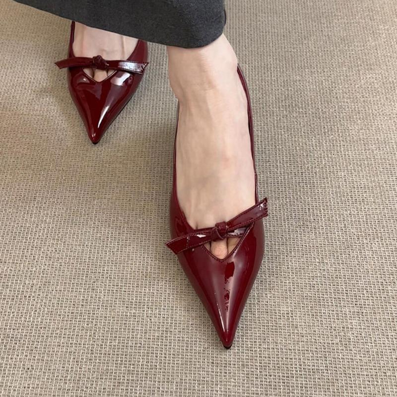 Sheepskin temperament inner height increase hollow shallow mouth single shoes women's one pedal pointed shoes bow Mary Jane shoes