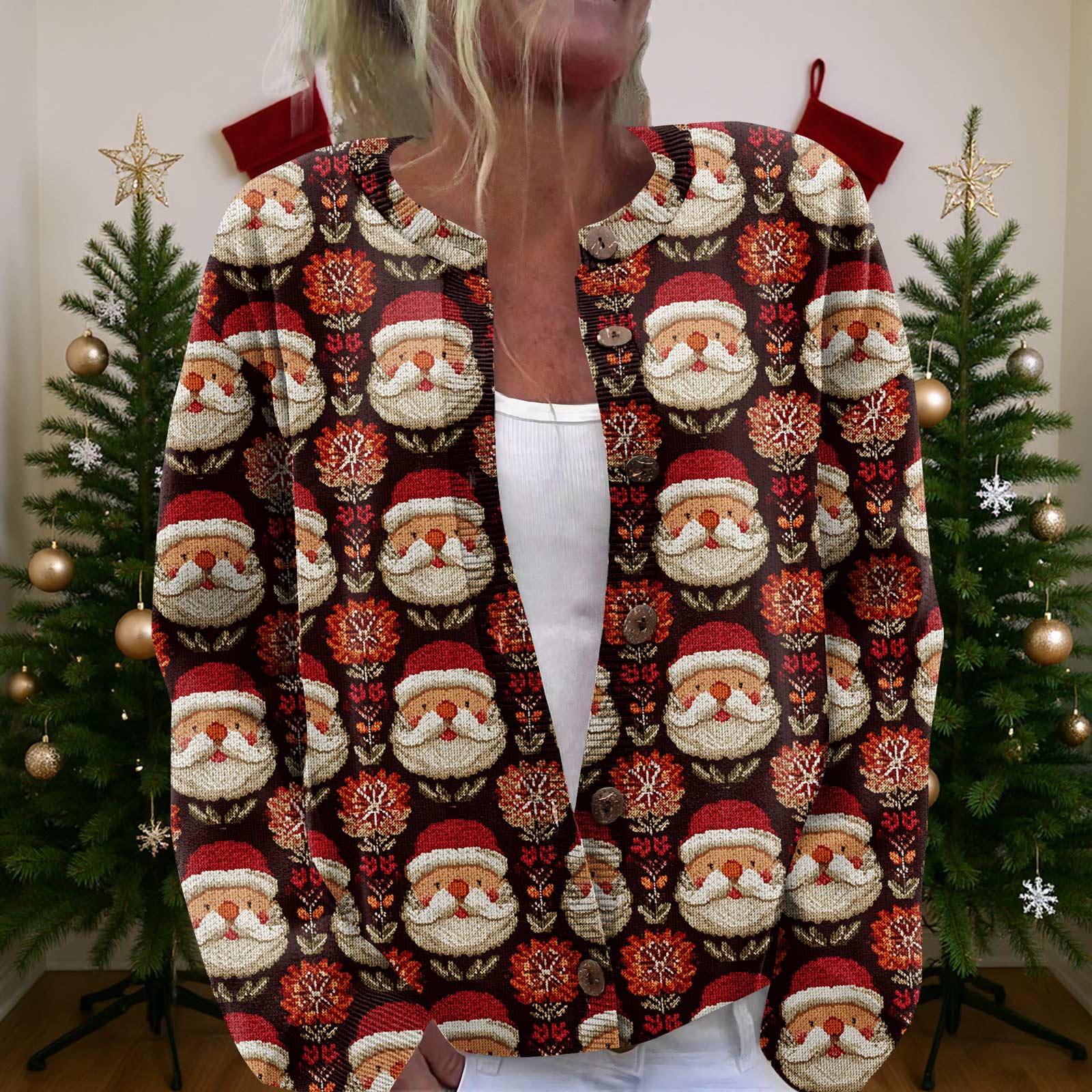 

Женский рождественский свитер Милый забавный рождественский свитер Осень и зима Свитер с длинным рукавом вязаный L