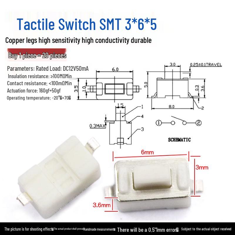 Waterproof Micro Tactile Switch, 4-Pin, 6x6mm, SMD/Through-Hole, Side Press, Self-Locking