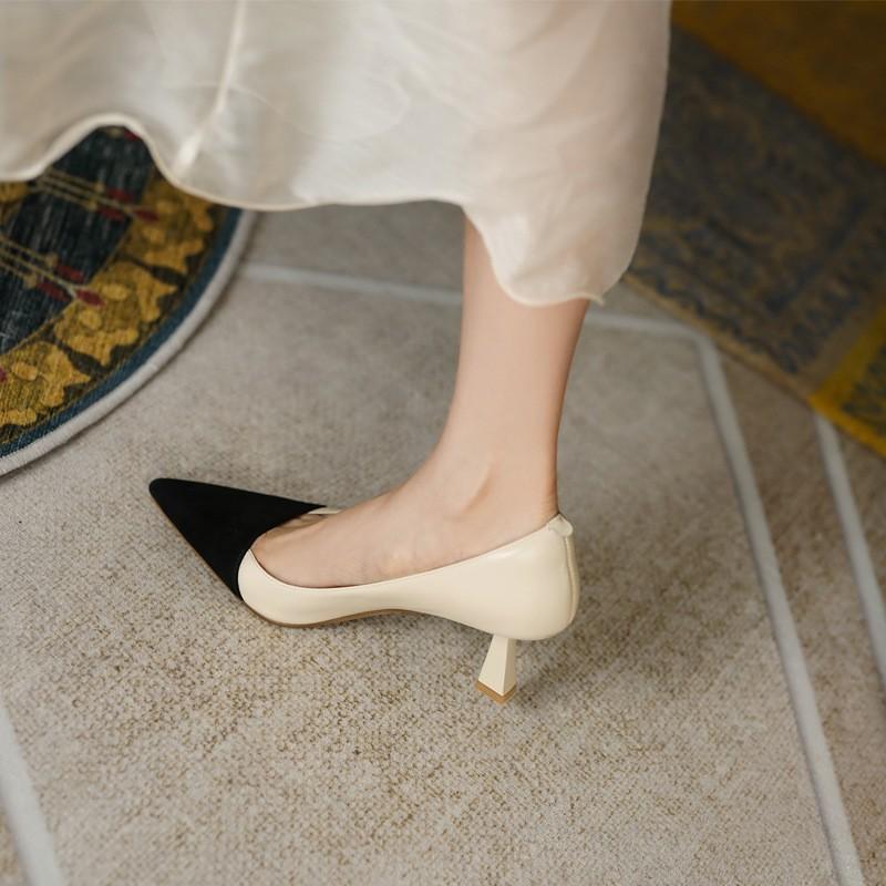 

New high heels women s thin heels pointed foreign style design sense niche temperament Muse Fan Xiaoxiangfeng single shoes 34 белый