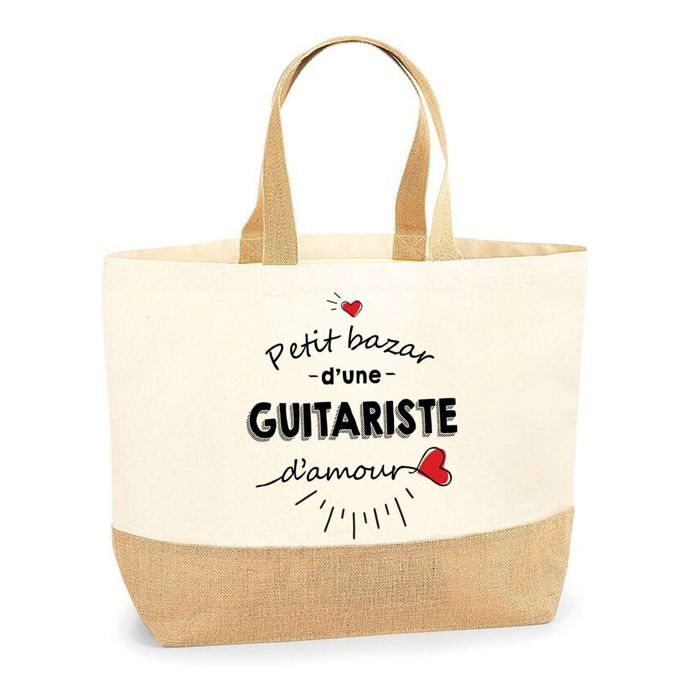 Tote bag / sac en jute - PLANETEE - Petit Bazar Guitariste d'Amour - Jute naturel - Multicolore - Fabriqué en France