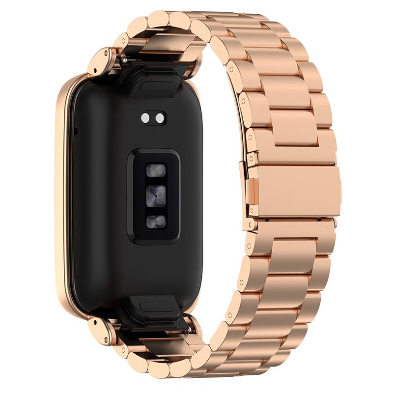 

For Xiaomi Mi Band 7 Pro Stainless Steel Three Beads Wrist Strap Replacement Band with Watch Case Rose Gold