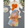 Seaside Holiday Halterneck Smudges Print Fashion Suit