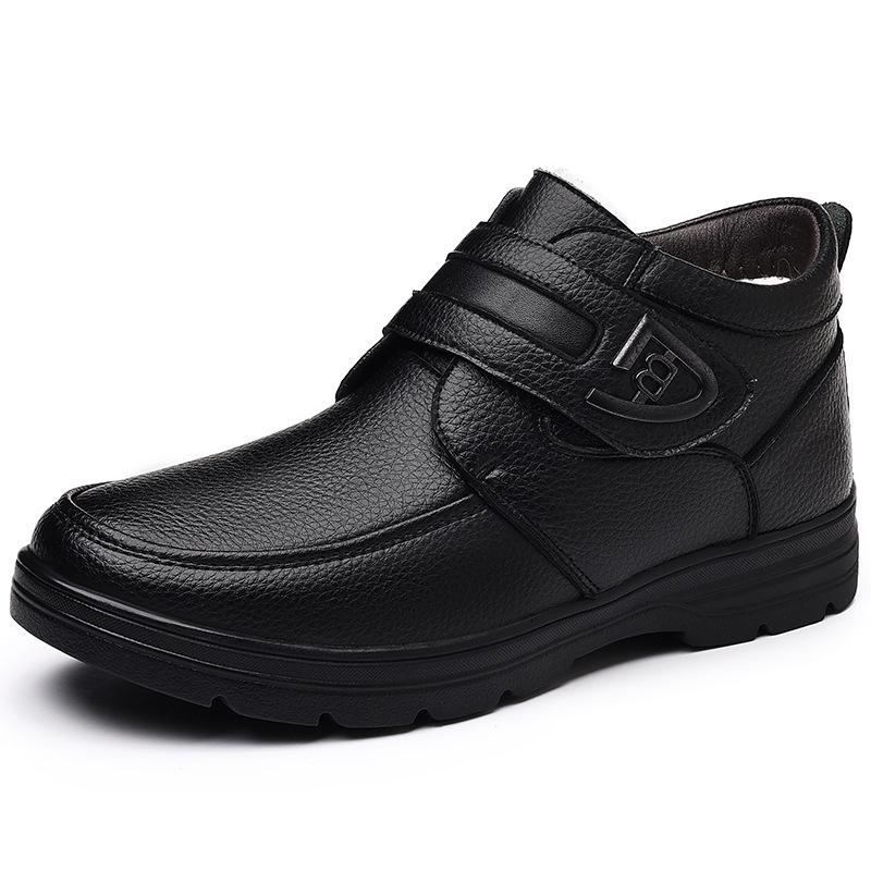 

Мужские теплые зимние туфли из натуральной кожи с флисовой подкладкой, больших размеров, нескользящие, износостойкие, с утолщенной шерстью, верхний слой из коровьей кожи. 46