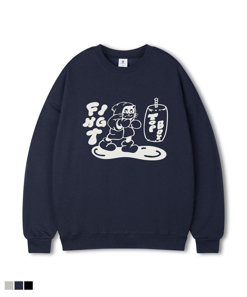 TOPBOY Fight Cat Oversized Printed Sweatshirt