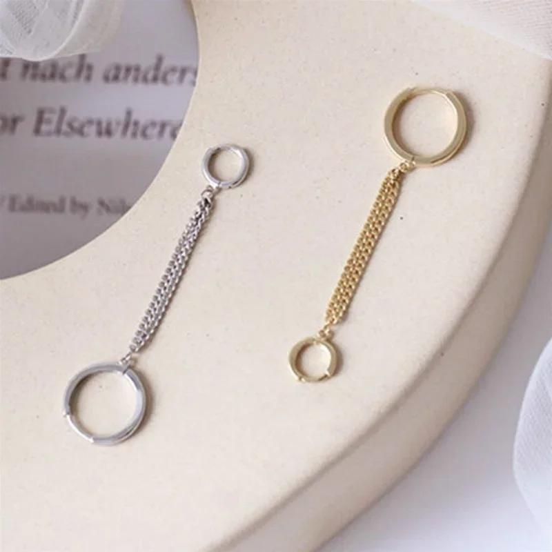 1PC Women's Fashion Double Ear Hole Piercing Hoop Earrings Smooth Simple Hoops Chain Connected Shiny Charming Earring Jewelry
