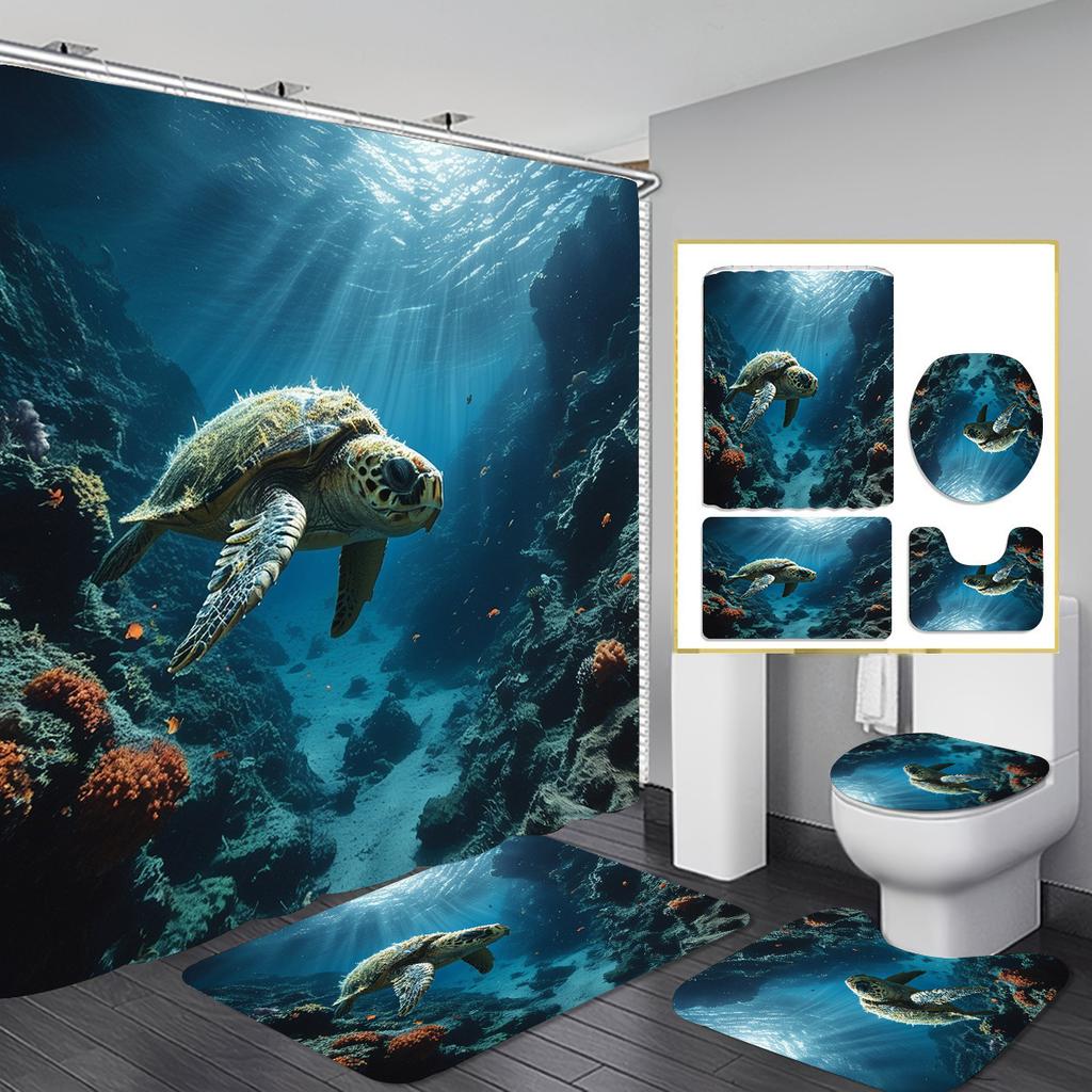 Christmas Shower Curtain Four-Piece Non-Punching Partition Curtain Digital Printing Bathroom Dress