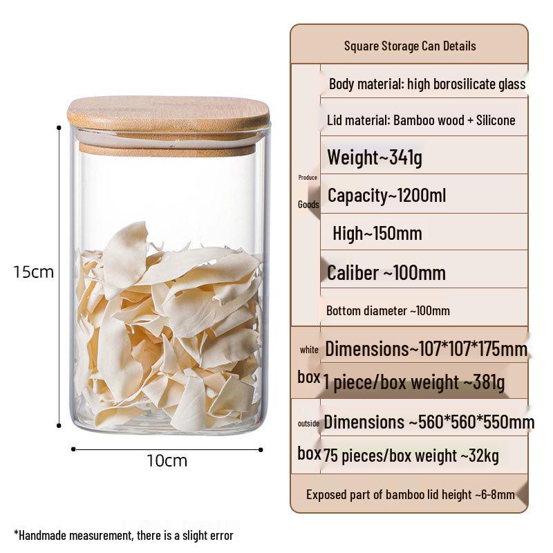 Square Borosilicate Glass Storage Jar for Coffee, Tea, Grains & Bracelets