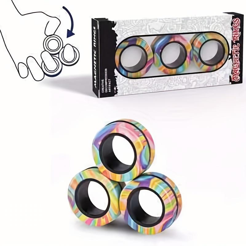 3 Stück Magnetische Ringe Spinner Fidget Spielzeug Set Finger Magnete Ringe zur Angstlinderung Therapie Fidget Pack Geschenk für Erwachsene Jugendliche Kind