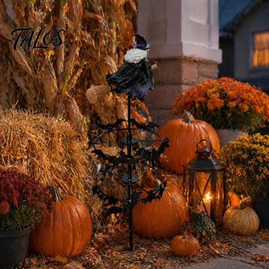 Metal Garden Stake Decor Witch Wind Spinner, Halloween Resin Statue Stake, Spooky Bats Spinner for Yard And Outdoor Art Lawn Pathway Weather Resistant