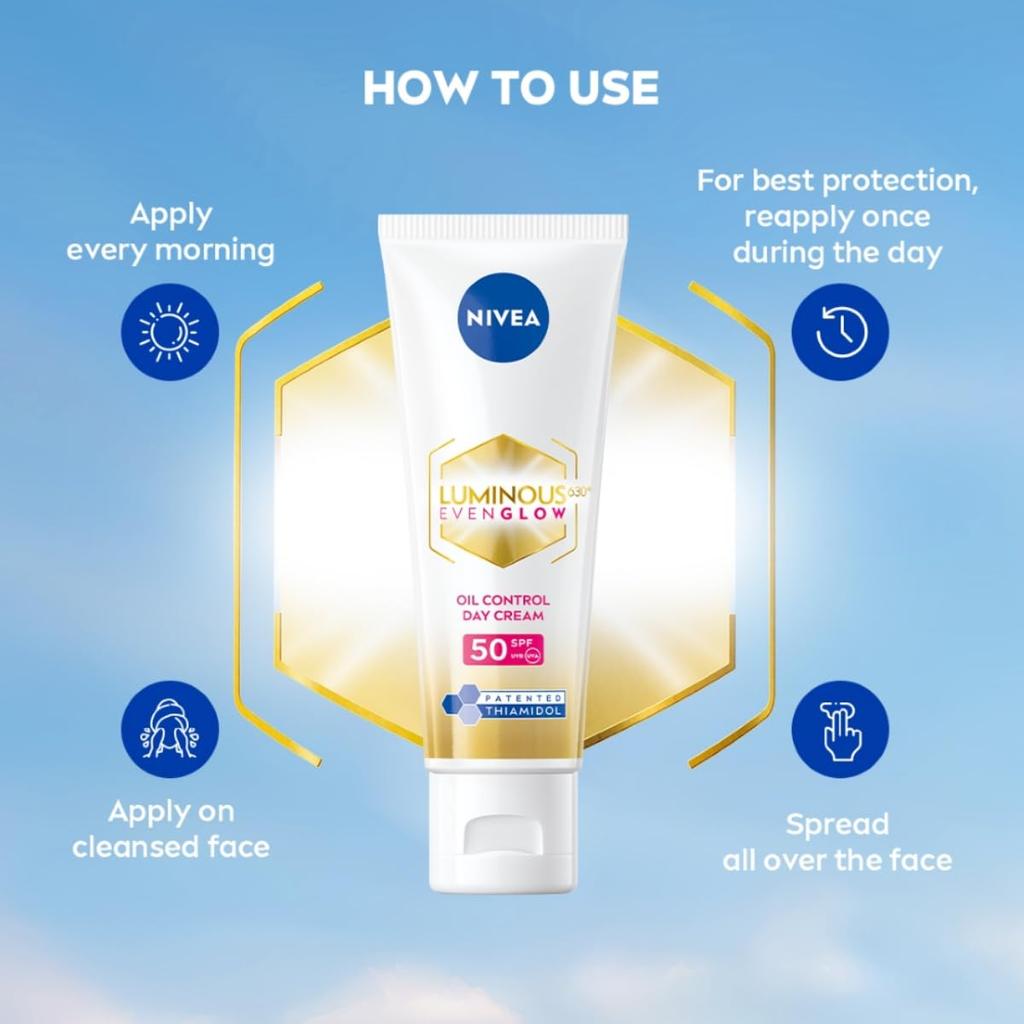 Nivea Leuchtende, ebenmäßige Öl-Kontroll-Tagescreme & Feuchtigkeitscreme für das Gesicht, LSF 50 mit UV-Schutz & UVA/UVB-Filtern, 40 ml