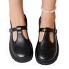 22 Round Head Belt Buckle Single Shoes, New Fairy Style British Style Small Leather Shoes, Flat Thick Heel