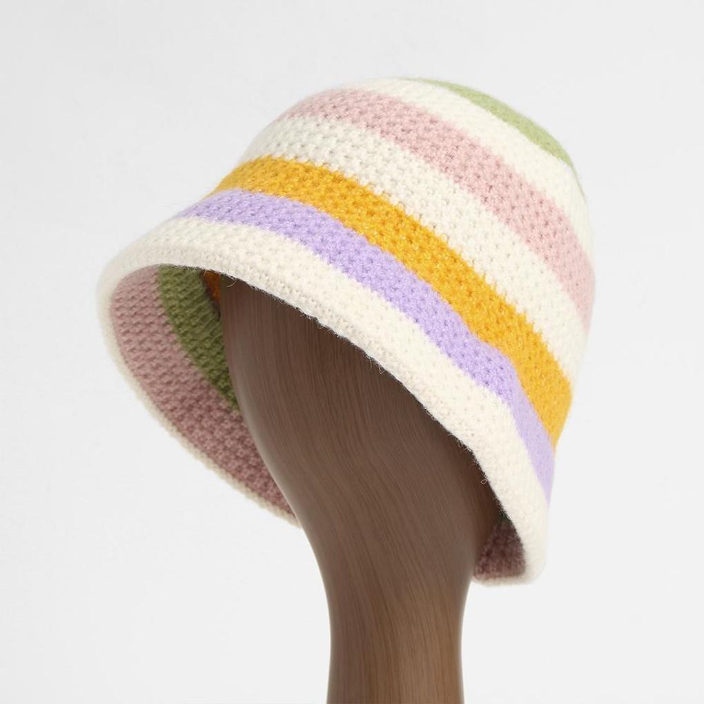 Rainbow Knit Bucket Hat (White)