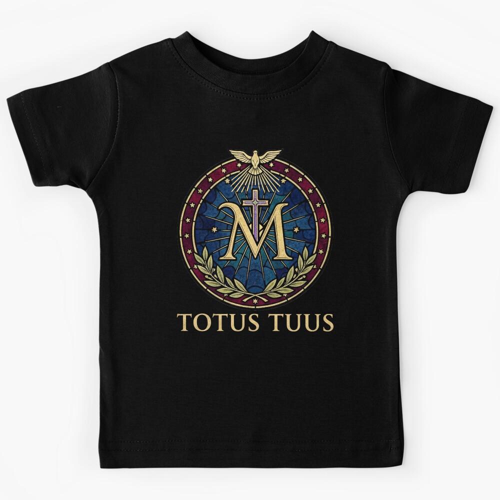 Totus Tuus Marian Crest - Stained Glass Catholic Art Kids T-Shirt 160