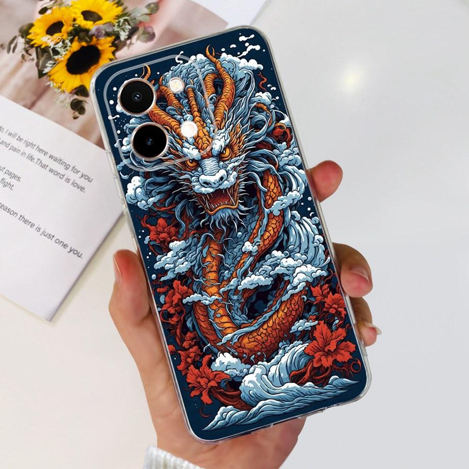 For Vivo Y28 4G Case Coque Clear Silicone Soft Back Cover For Vivo Y28 5G Y28s 5G Phone Bumper Coque Funda Dinosaur Cat Dragon