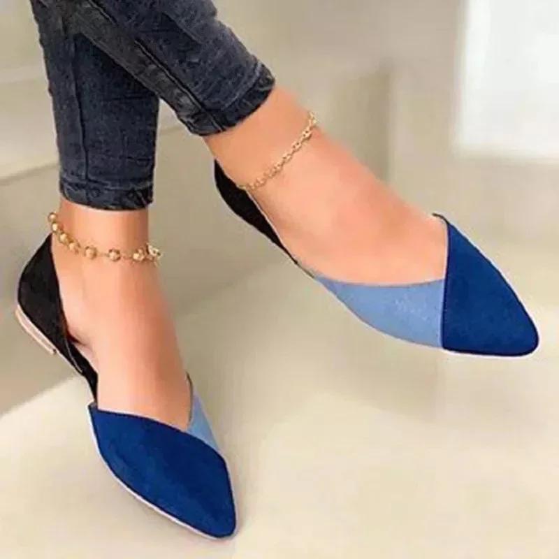 Shoes for Women 2026 Brand Slip On Women's Flats Autumn Pointed Toe Mixed Colors Flock Shallow Mouth Low-heeled Shoes Women