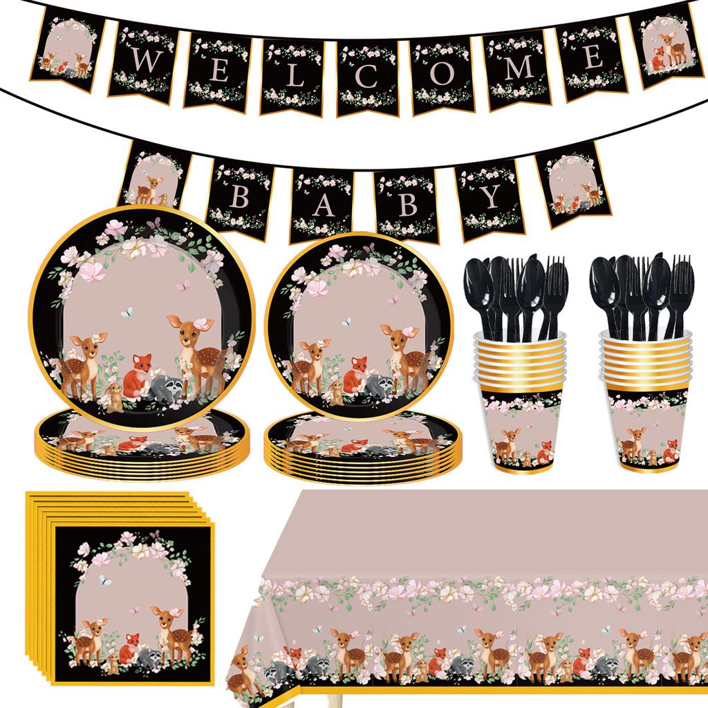 Dark Pink Bronzing Animal Theme Disposable Party Tableware Party Arrangement Birthday Set Supplies