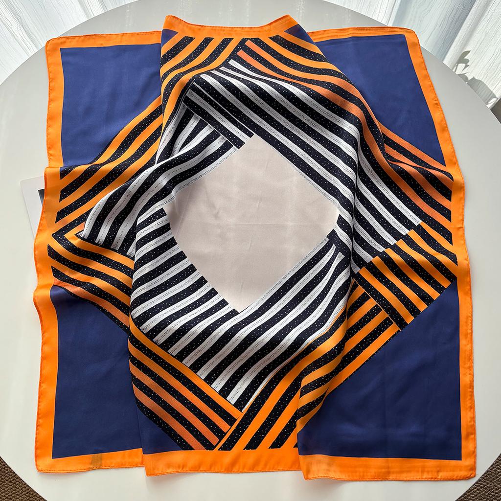 Luxury Printed Square Scarf For Women Abstract Imitation Silk Scarves Bandanas Hijab Neckerchief Elegant Shawl Wraps For Travel