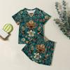 Jungen Mädchen Mode Lässig Rundhals Kurzarm T-Shirt Shorts Vintage Bedrucktes Set