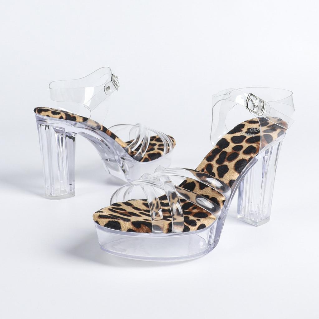 12cm Clear Heel  Women's Pole Dance Platform Heels, 8 Inch Stiletto Sandals Crystal Sole for Nightclub Work & Runway LFD-19866-8