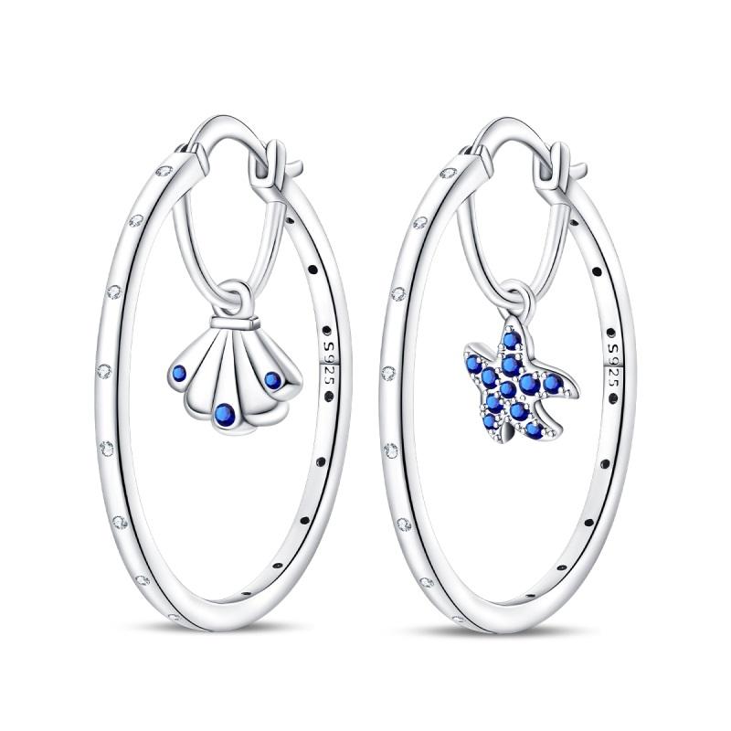 925 Silver Blue Zircon Dreamcatcher Feather Star Moon Cute Claw Hoop Earrings For Women Fine Birthday Jewelry Gifts