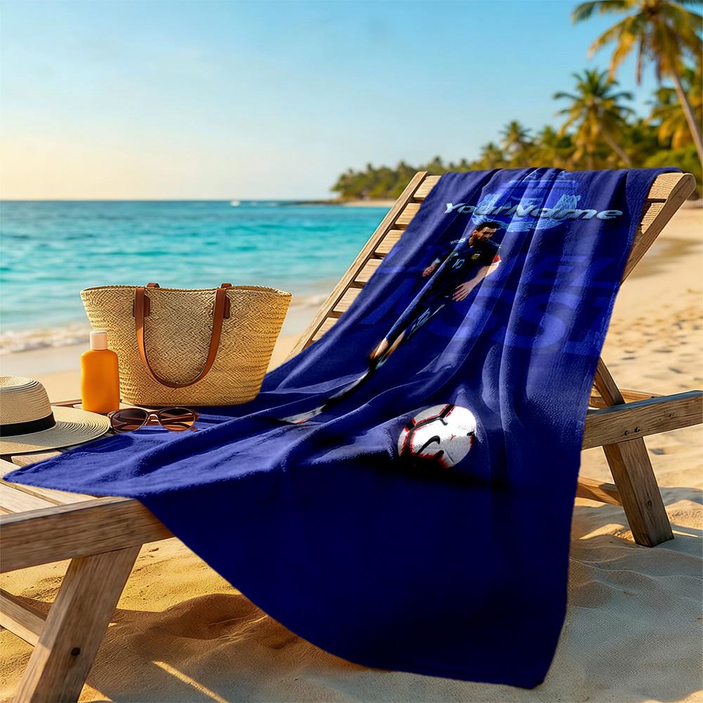 Messi Customize Text Beach Towel Super Soft & Absorbent Perfect for Traveling Yoga Camping and Swimming