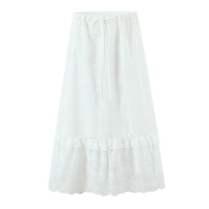 

Beautiful Romantic Adeirlina French style Holiday Style Lace Stitching Long dress Design Lace All-Matching Skirt White Skirt L