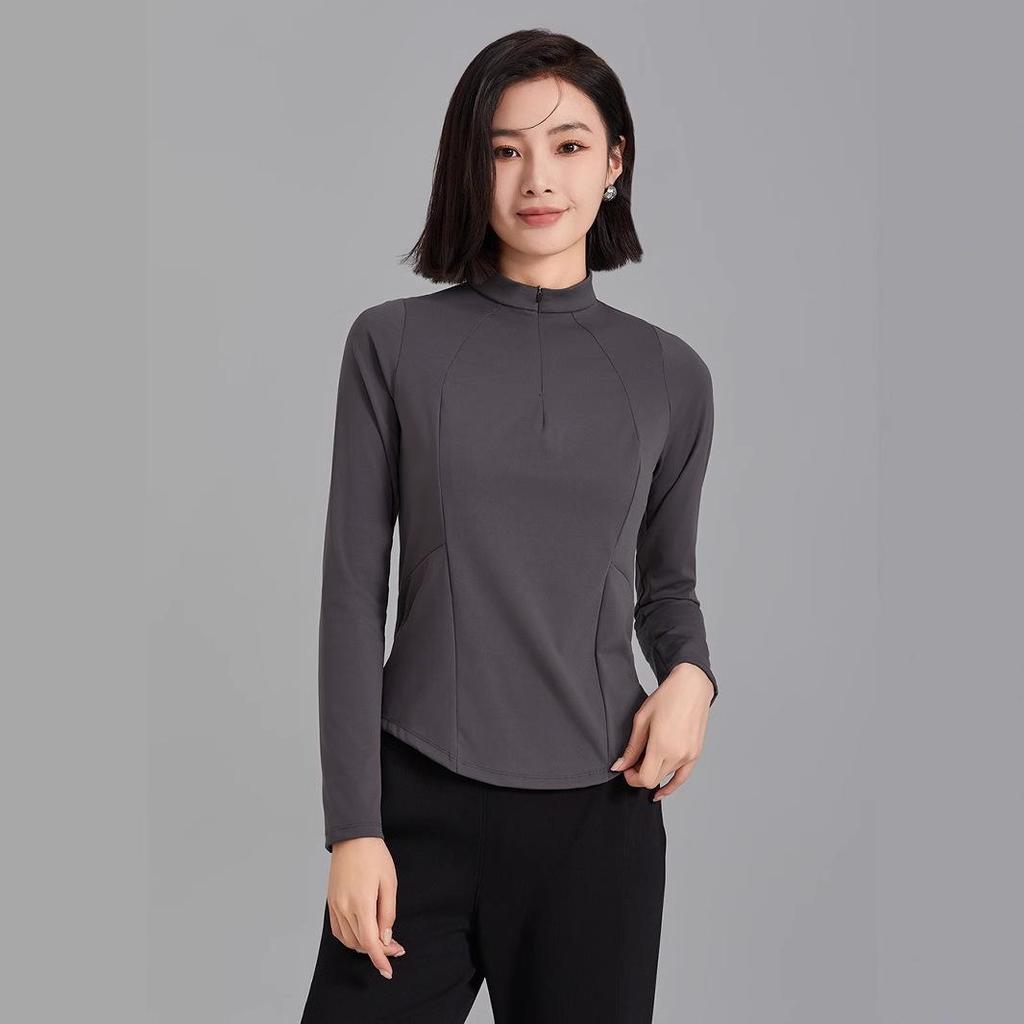 Women's Slimming Half-Zip Long-Sleeve Base Layer Top for Fitness & Yoga - Comfortable and Stylish Spring/Autumn Outerwear