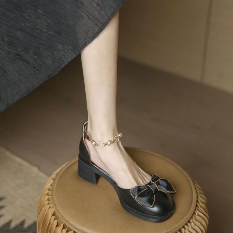 

Ladies Shoes Block Heel Bow Round Toe Tip Women s Closed Sandals Summer 2025 Comfortable Comfort Anti Slip Hot Luxury Elegant 40