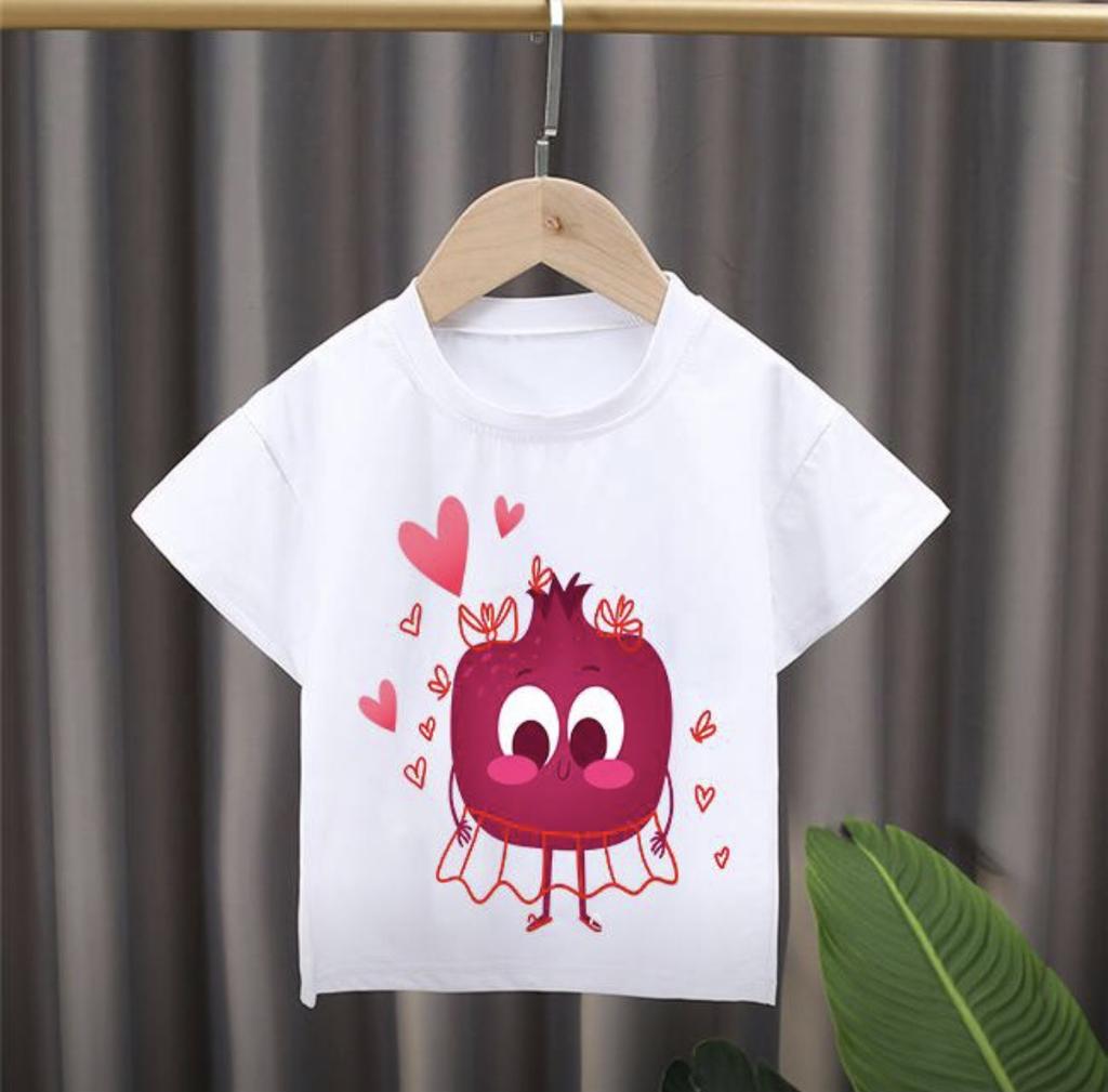 New Style Childrens Cartoon Fruit Print Roundneck Shortsleeved Tshirt Girl Clothes Boys Clothes Kids Clothes Modal Fabric