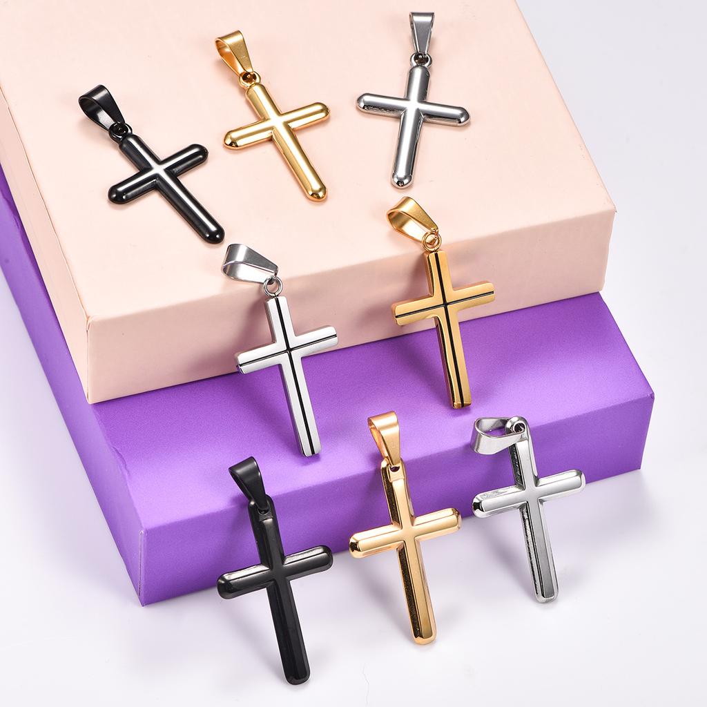 Classic Stainless Steel Cross Pendant Necklace for Women Men Basic Religious Faith Prayer Charms Chain Amulet Metal Jewelry Gift