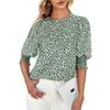 Women's Chiffon Blouse Crew Neck Tops Half Sleeve Pullover T-Shirt Floral Print Tunic Blouse Shirts