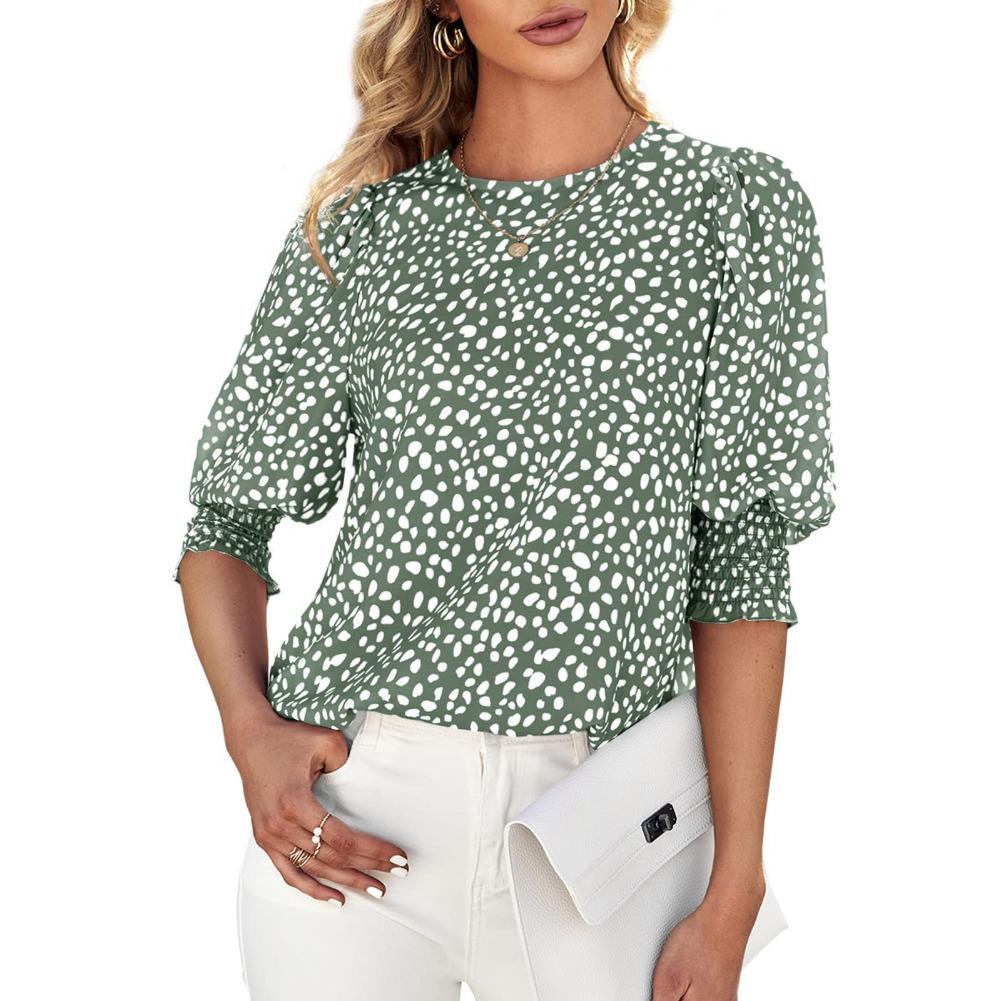 Women's Chiffon Blouse Crew Neck Tops Half Sleeve Pullover T-Shirt Floral Print Tunic Blouse Shirts
