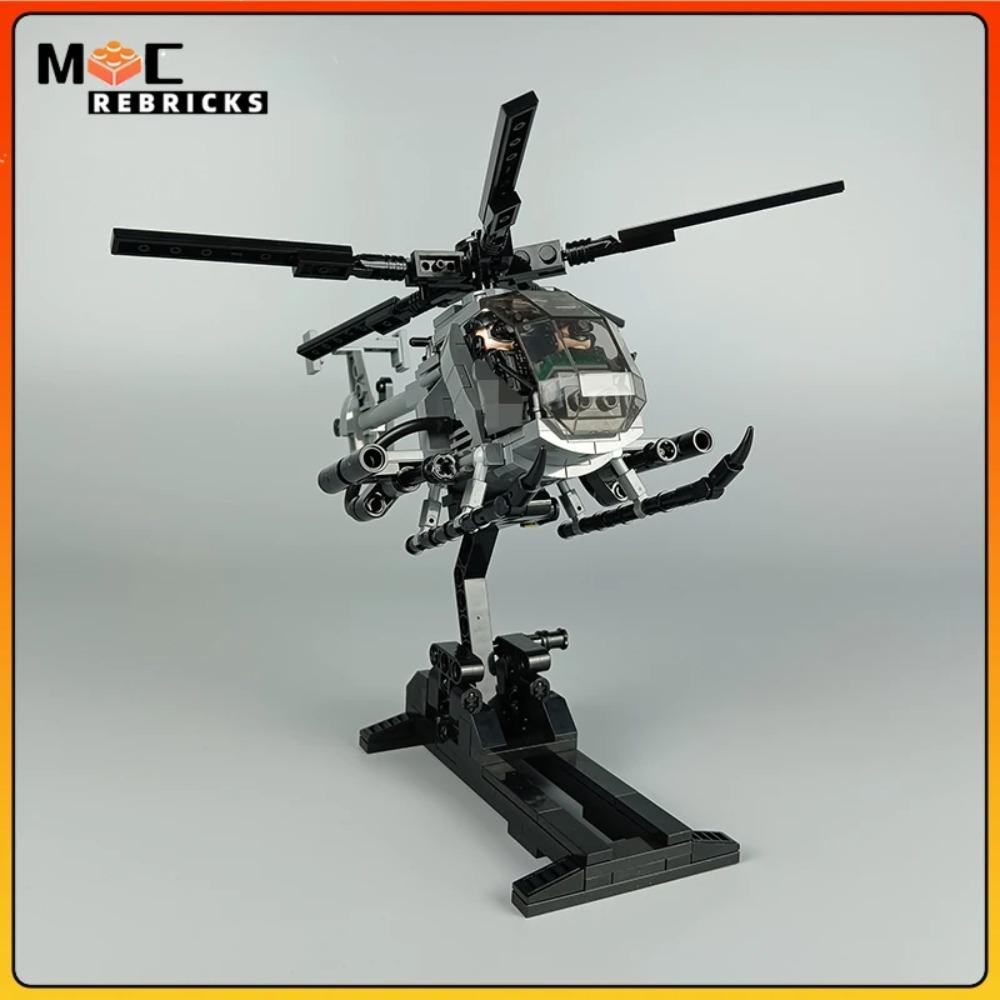 WW II Military Series New MH-6 Little Bird Helicopters With Soldies MOC Building Blocks Airplane Display Stand Bricks Toys Gifts