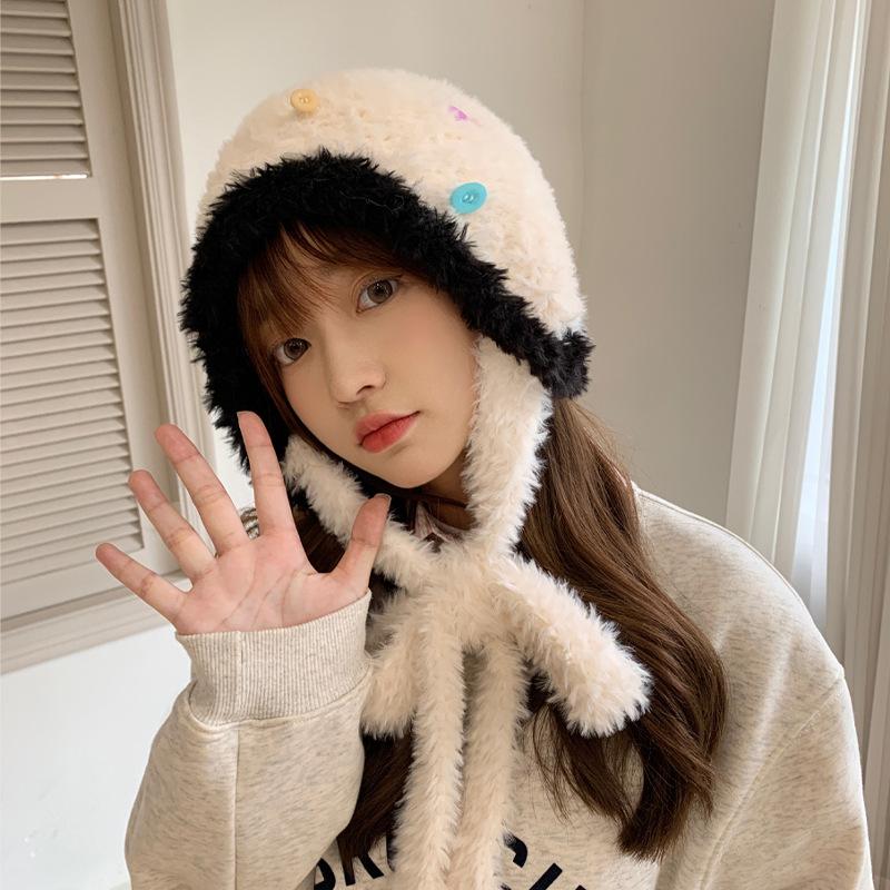 Knitted Wool Hat for Women In Winter Versatile Japanese Soft Girl Furry Warm Bag Hat Big Head Circumference Cold Hat Thick