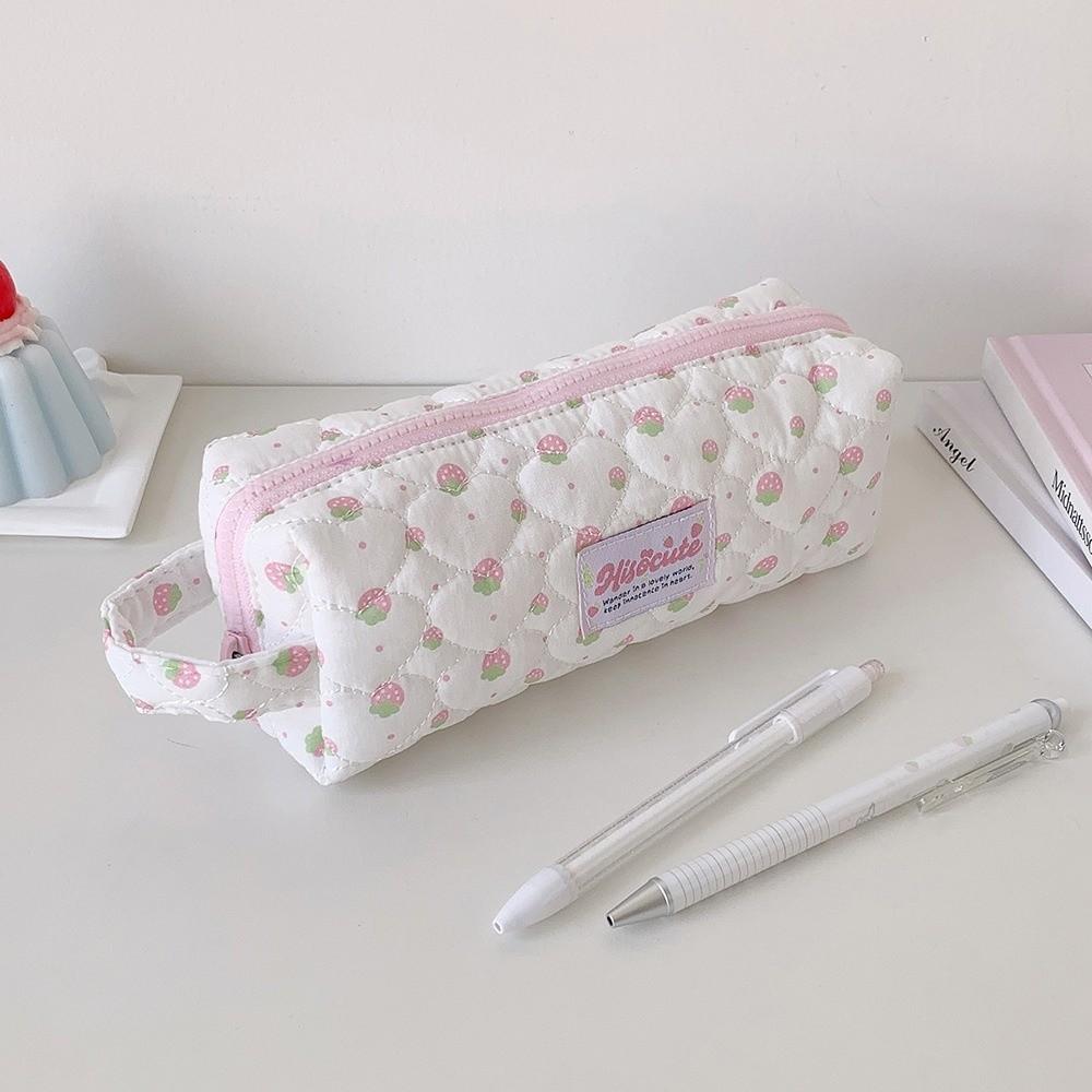Large Capacity Pen Bag Quilted Zipper Pen Pouch Portable Pencil Case