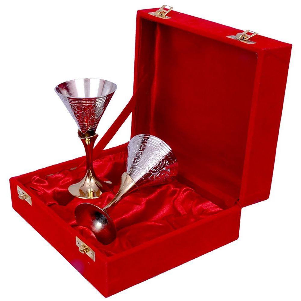 Silver Plated Brass Wine Goblet/Wine Glasses Set of 2 Pieces (Small Silver Plated Wine Glass Set), 60 ML
