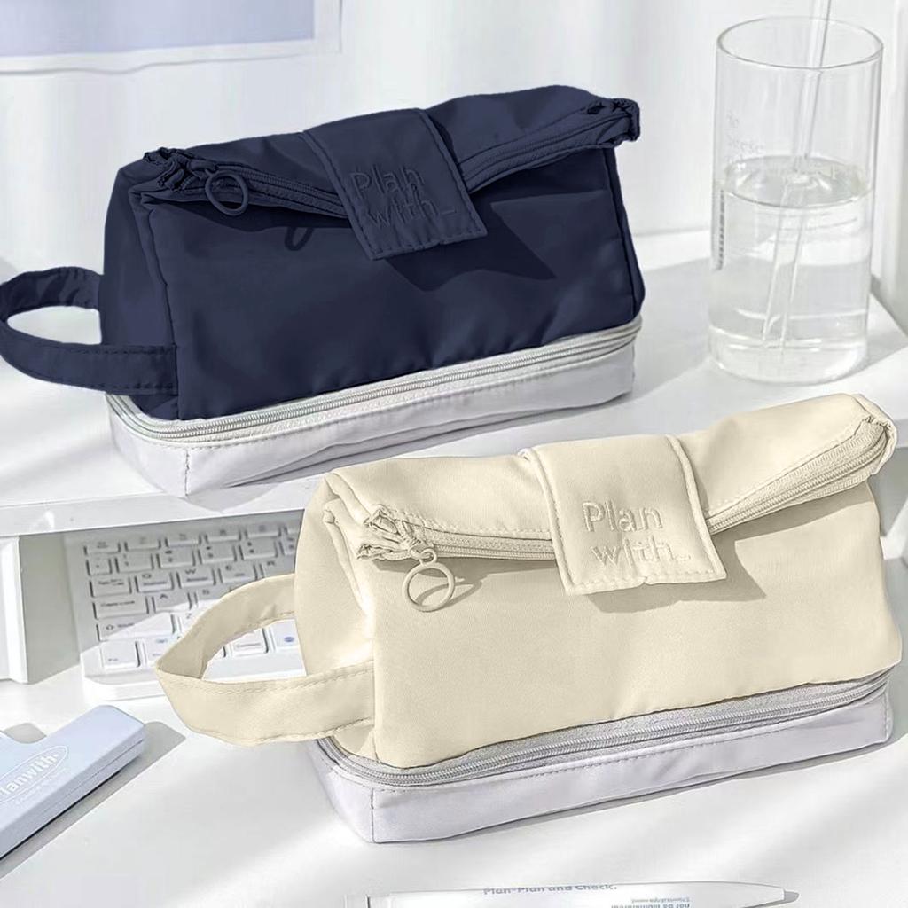 Large Capacity Pencil Pouch Double Layer Pencil Case Foldable Pen Bag Simple Pencil Bag Back To School Supplies