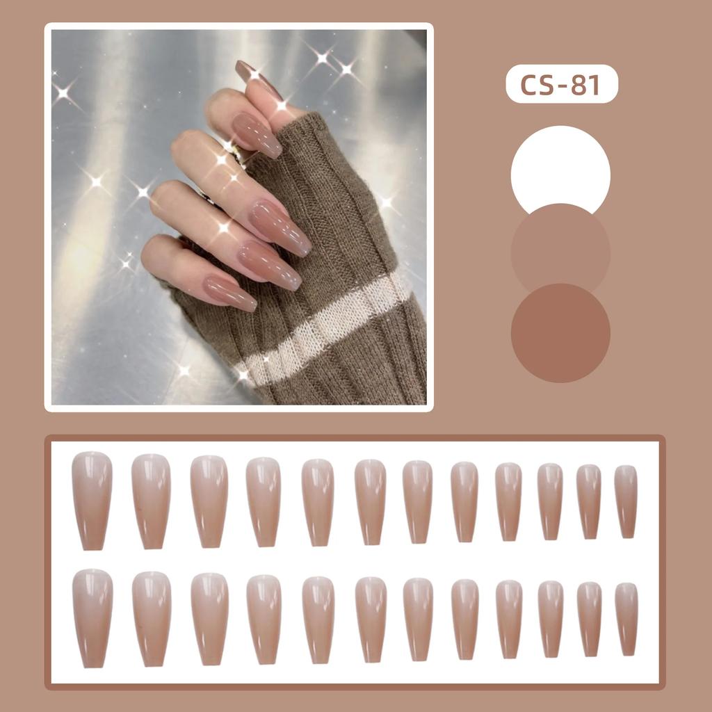24Pcs French Tip Extra Long Ballerina Press On Nails Detachable Artificial Fake Nails Wearable Nail Art Tips