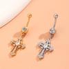 CZ Cross & Heart Belly Button Ring Set, Gold & Silver Tone Dangling Navel Piercing Jewelry