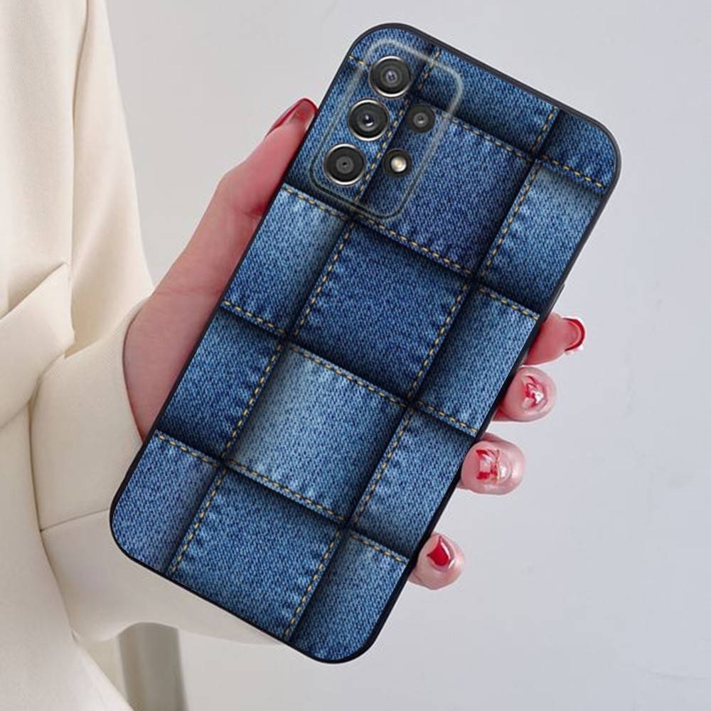 Jeans Cowboy Denim printed Phone Case For Samsung S24,21,22,23,30,Ultra,20,Plus,Note,10,9,Black soft silicone case